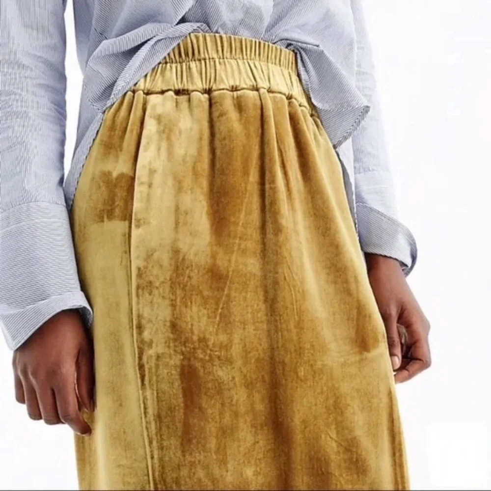 J Crew Crushed Velvet Skirt Midi Straight Gold Yellow Size Small